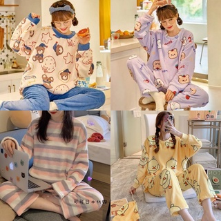 Bộ đồ ngủ dễ thương, pijama, quần áo mùa đông nỉ bông, nhung lông giữ nhiệt dài tay dày ấm QA05.1