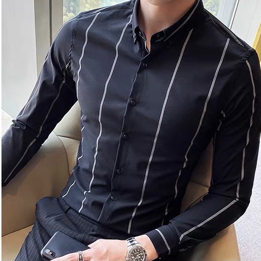 Áo sơ mi kẻ nam, Áo dài nam công sở chất lụa mịn - OMAN SM34 | BigBuy360 - bigbuy360.vn