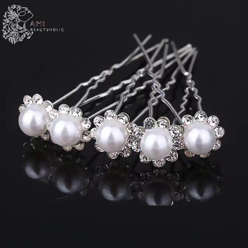 N07_Hoa Cài Tóc Cô Dâu Đính Đá và Hạt Trai, Trang Điểm Cô Dâu, Make Up Tiệc, Phụ Kiện Cưới và Trang Điểm