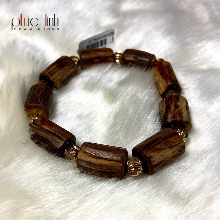 Vòng Tay Trầm Hương Khúc Mix Charm Hạt Bi 8ly Vàng Kim Mã PHÚC LINH
