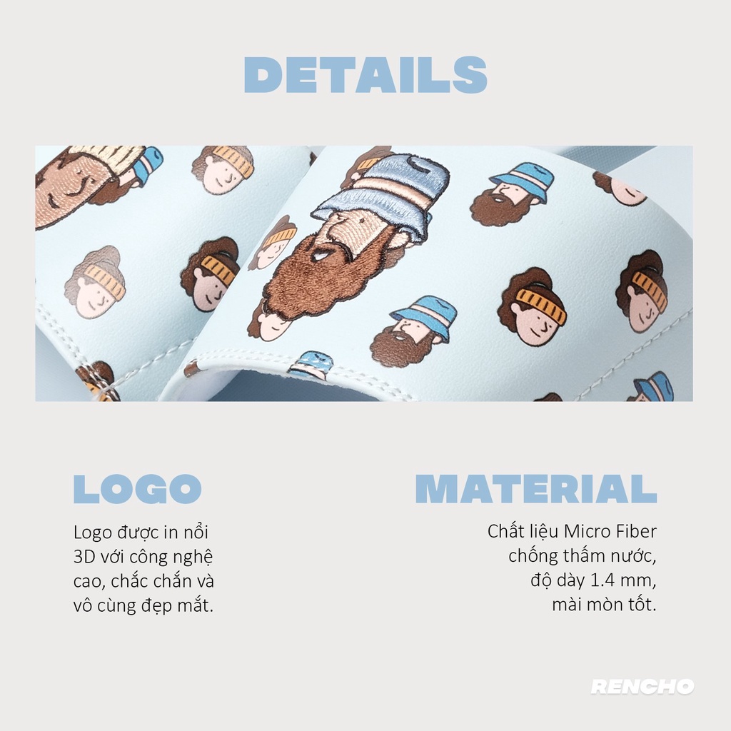 Dép quai ngang cao cấp RENCHO FACE XANH