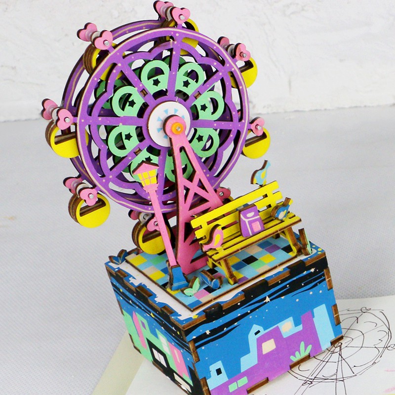 Hộp Nhạc Đồ Chơi Lắp Ráp Mô Hình 3D Bằng Gỗ Robotime Vòng Đu Quay  AM402