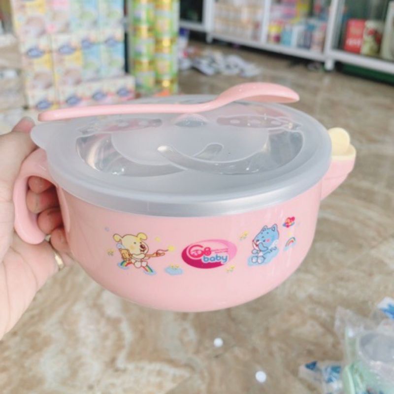 Bát ăn dặm inox có nắp đậy kèm thìa