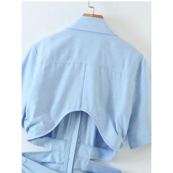 Váy sơ mi ngắn tay khoét eo ZR