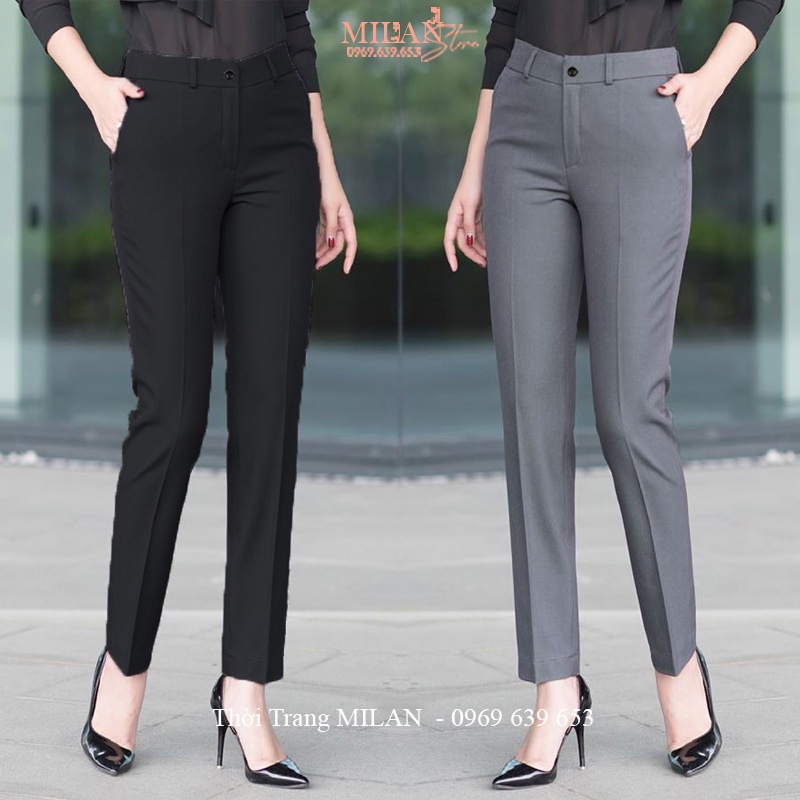 Quần tây nữ công sở lưng cao ống đứng may viền có đai màu Đen dáng quần baggy vải công sở dài cạp cao đi làm thanh lịch