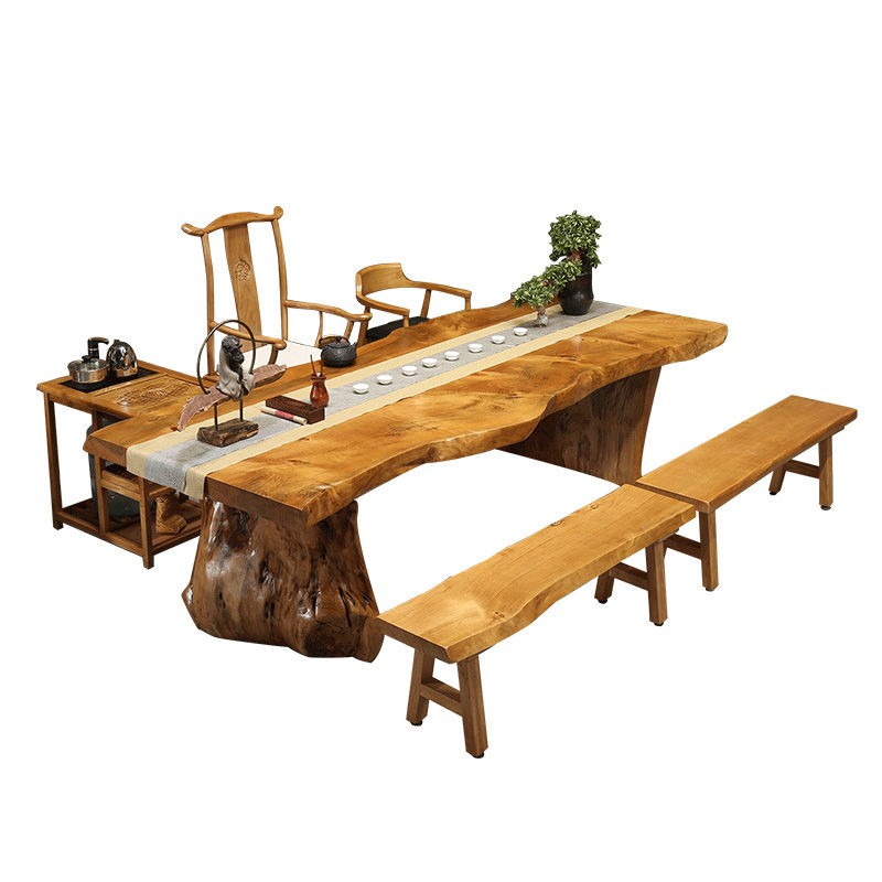 Bàn trà bảng lớn mới của Trung Quốc và ghế kết hợp gỗ nguyên khối Kung Fu cà phê Zen văn phòng