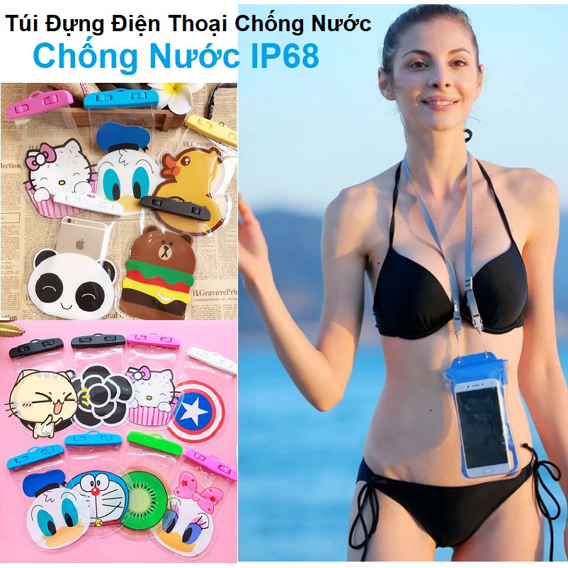 Túi chống nước điện thoại hoạt hình họa tiết kute, túi đựng điện thoại chống nước
