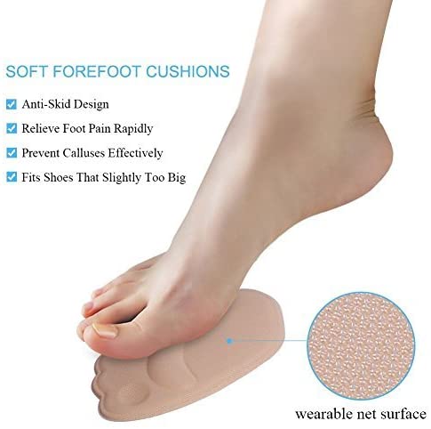 Metatarsal Pads, Ball of Foot Cushions Forefoot Pads, Self-Sticking Shoes Half Insoles Insert for High Heels Forefoot Pain Relief