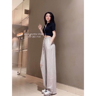 💭set quần suông + crop dây kéo