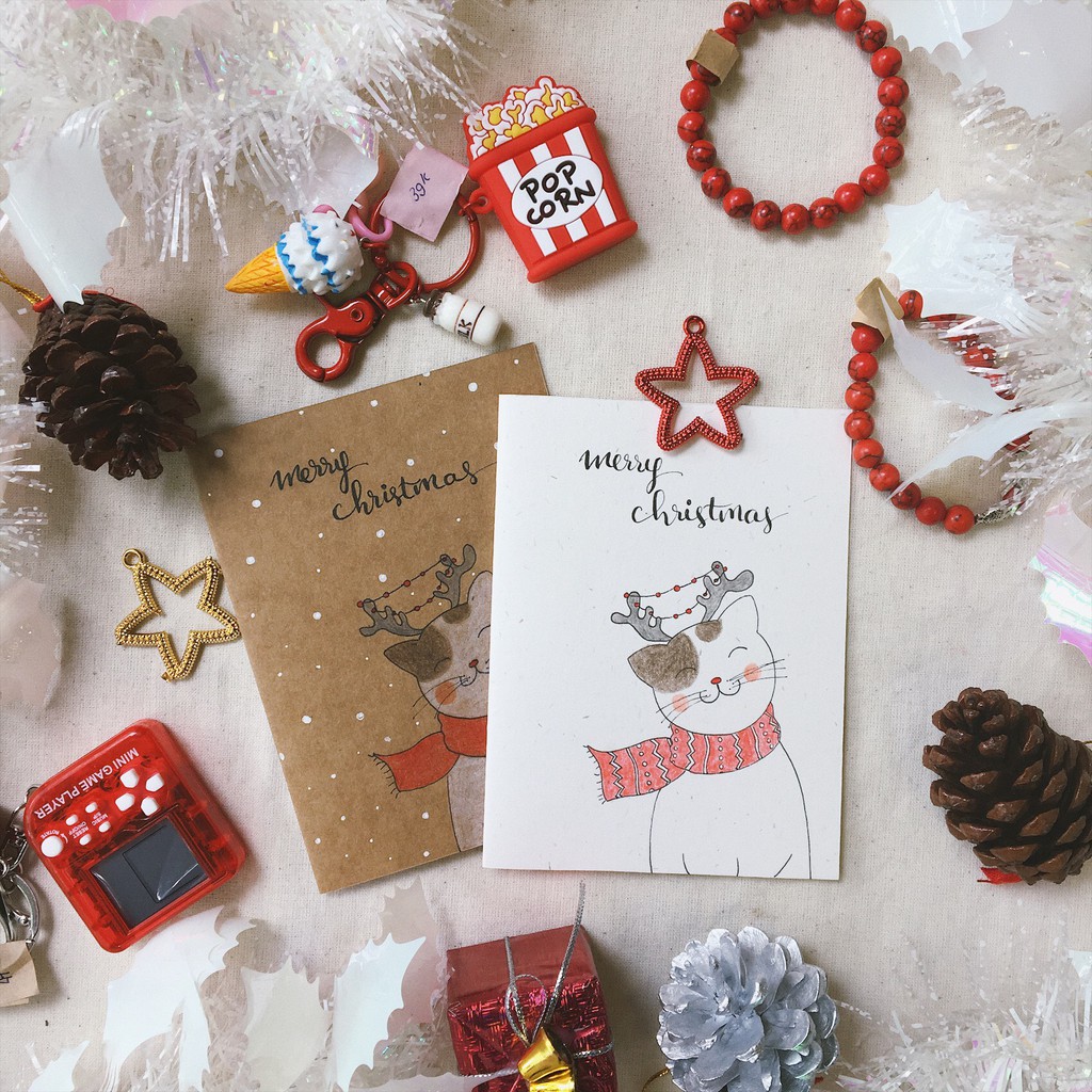 Thiệp mừng Giáng Sinh Noel handmade vẽ tay trang trí hình cây thông gocnha Góc Nhà