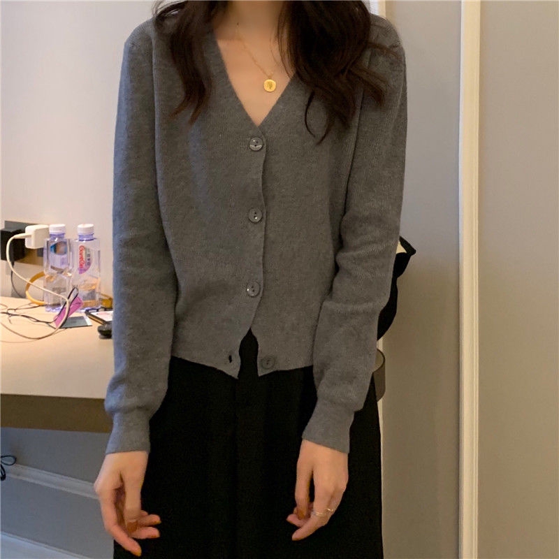 Hàng Đầu Dệt Kim 178364Áo Khoác Cardigan Tay Dài Cổ Chữ V Dễ Phối Đồ Thời Trang Mùa Thu Cho Nữ