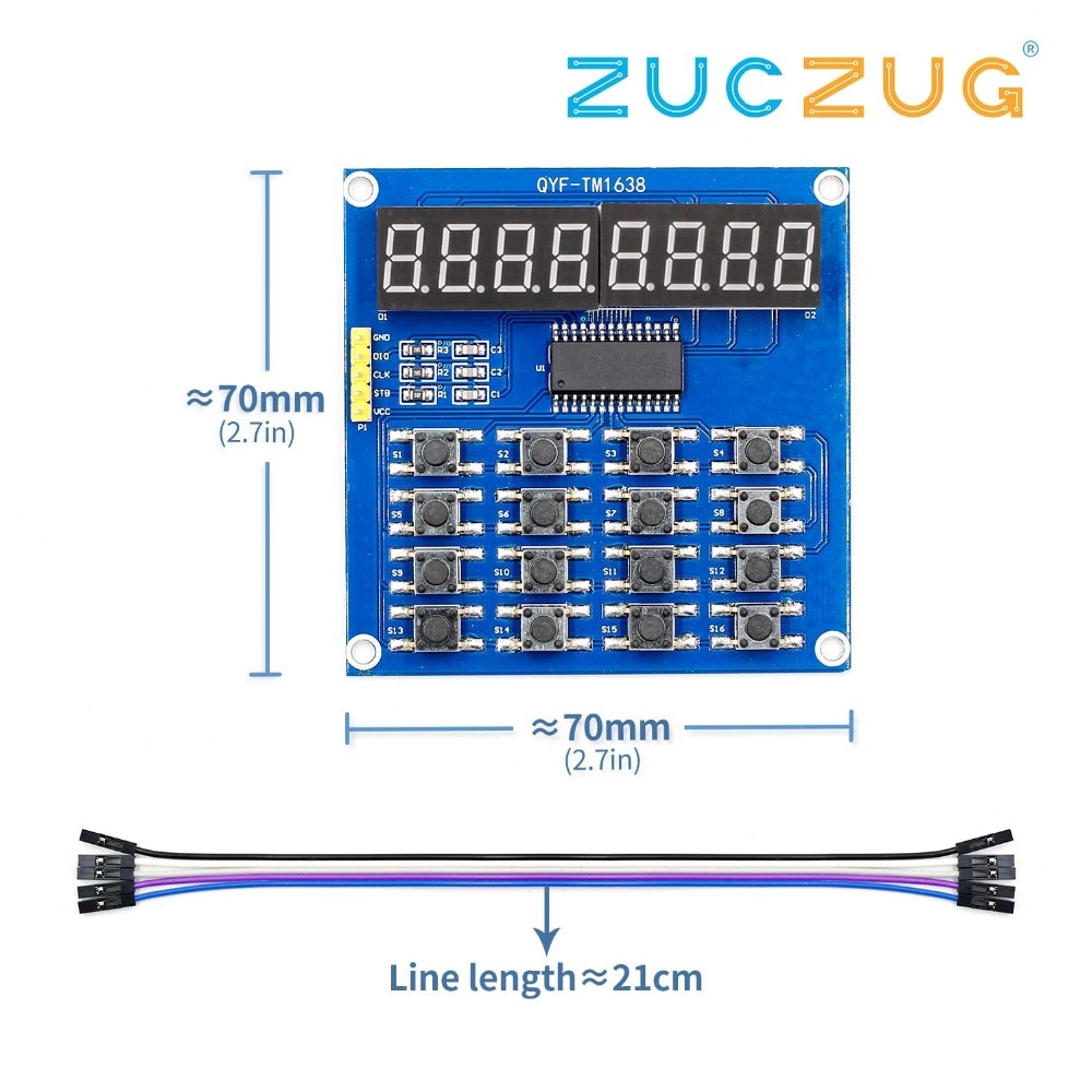 TM1638 Digital LED Display 8-Bit Digital Tube Board 3-Wire 16 Keys 8 Bits Keyboard Scan And KEY LED Module For Arduino