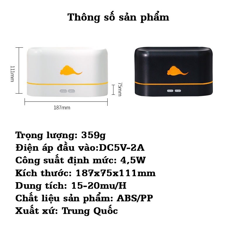 [Tích hợp remote] Máy khuếch tán tinh dầu Vdecor Đám mây mô phỏng ngọn lửa 260ml trang trí bàn làm việc