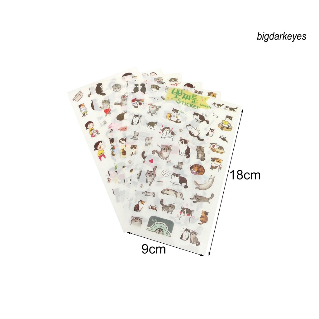 Set 6 Tấm Hình Dán Trong Suốt Họa Tiết Mèo Hoạt Hình Dễ Thương Dùng Để Trang Trí Nhật Ký / Sổ Tay