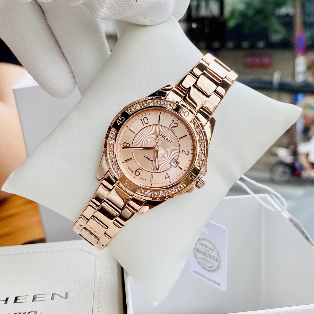 Đồng hồ nữ cao cấp Casio SHEEN SHE 4532PG-4A Dây thép không gỉ kính Sapphire - Chống nước 5ATM Bảo hành 1 năm Hyma watch