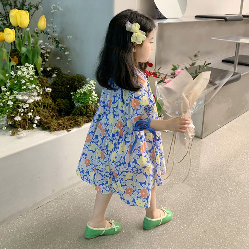 Đầm Công Chúa Bằng Vải Cotton In Hoa Dễ Thương Phong Cách Phương Tây Thời Trang Mùa Hè Dành Cho Bé Gái