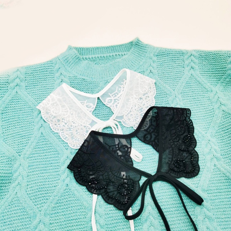 Yoioi Khăn Choàng Cổ Giả Thêu Ren Đính Hạt Và Hoa Mini Ngọt Ngào Có Thể Tháo Rời Trang Trí Phong Cách