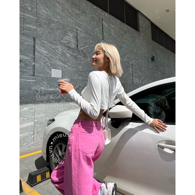 Áo croptop nữ chất thun co giãn tốt tay dài thiết kế gài nút MIEU - JJL07