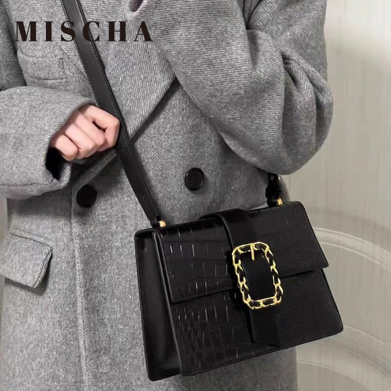 Mischa Túi Đeo Vai Da PU Hình Vuông Cỡ Lớn Màu Trơn Họa Tiết Da Cá Sấu Thời Trang Cao Cấp Dễ Phối Đồ