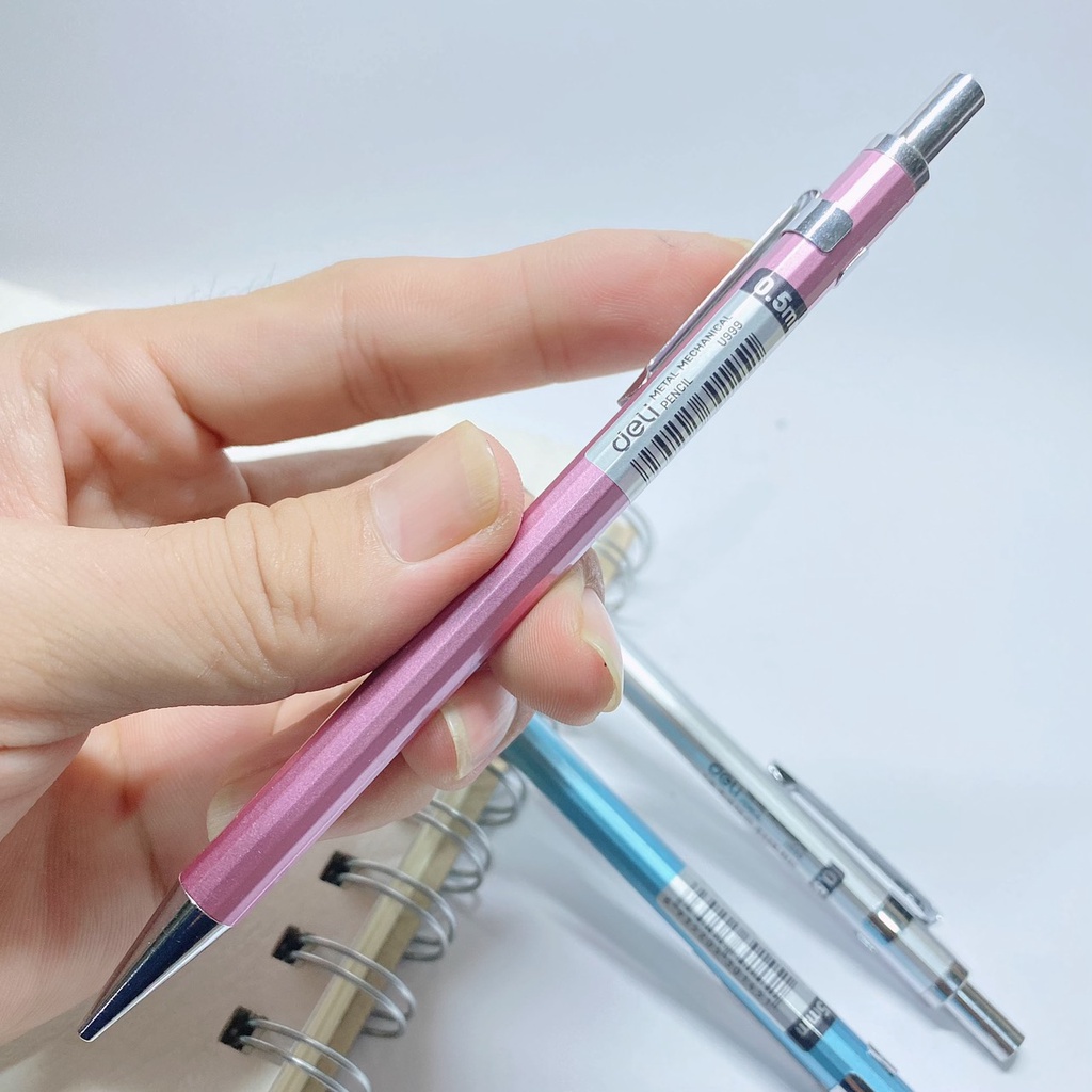Bút chì bấm Deli 0.5 Cao cấp, Bút chì kim có tẩy, thân bằng nhôm đa cạnh cầm chắc tay viết êm.