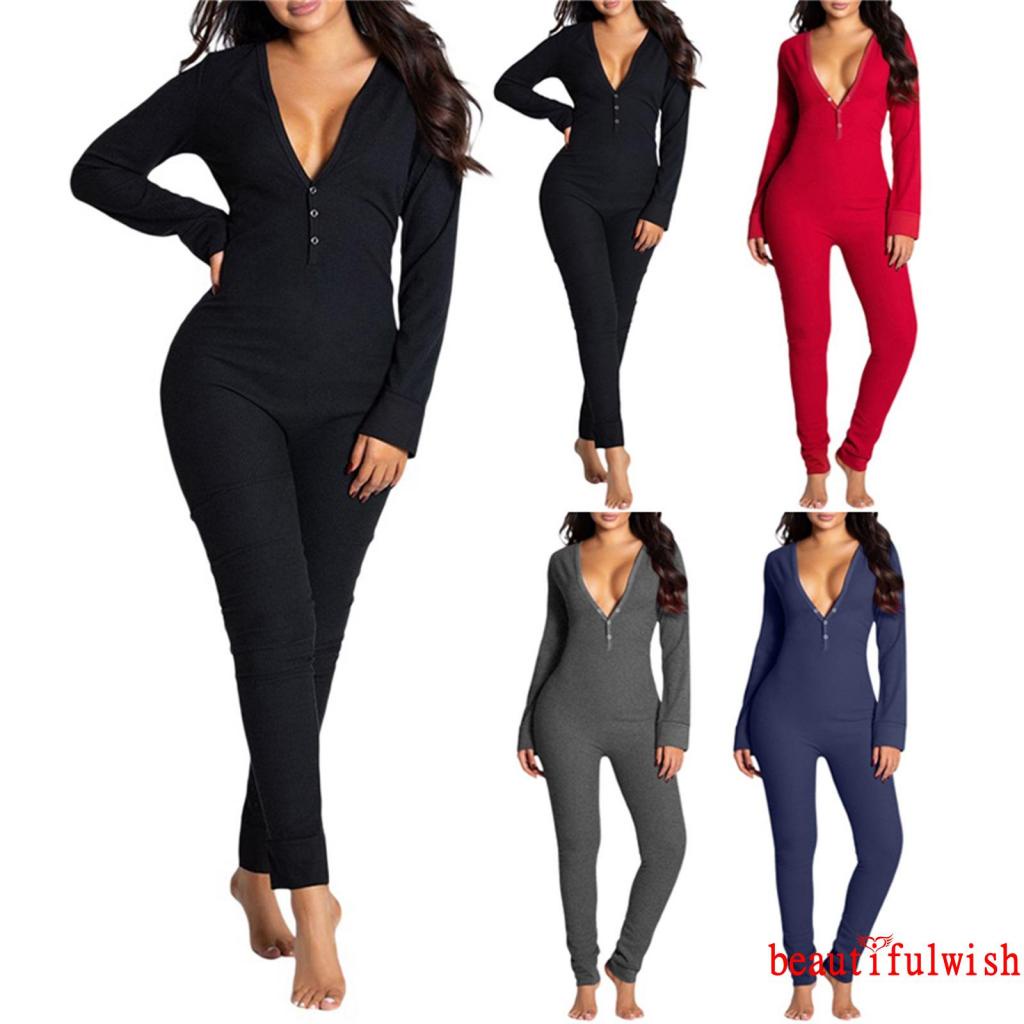 ✥Fd❀Bộ Đồ Ngủ Liền Thân Tay Dài Màu Trơn Dành Cho Nữ | BigBuy360 - bigbuy360.vn