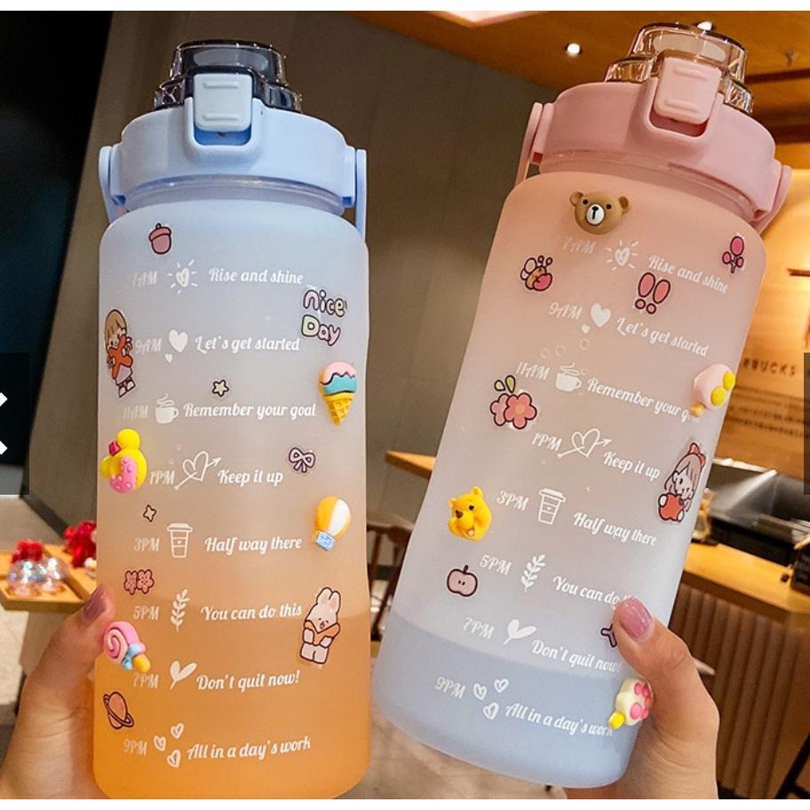 Bình Uống Nước 2 Lít Có Vạch Chia Tiện Lợi Dễ Thương (Không Sticker)
