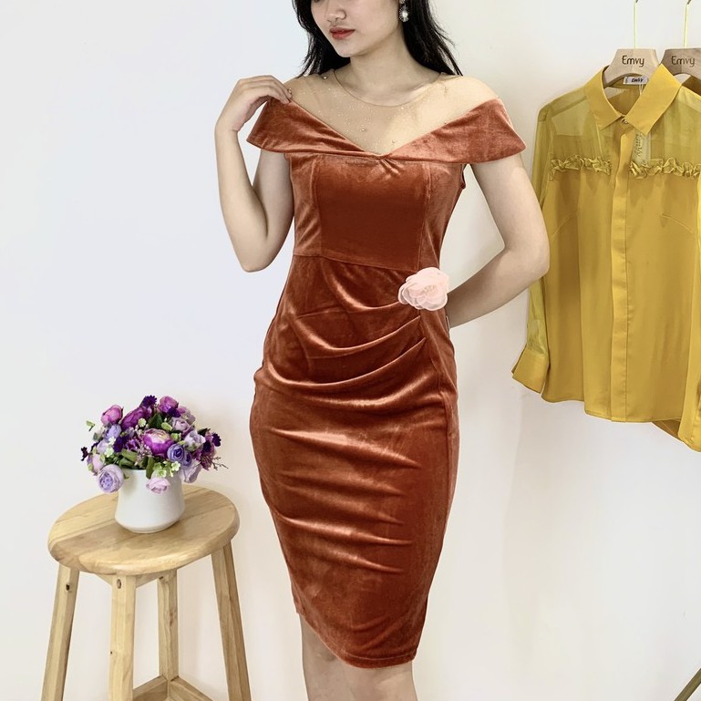 Đầm Body nhung tuyết trễ vai EMVY - V65 | BigBuy360 - bigbuy360.vn