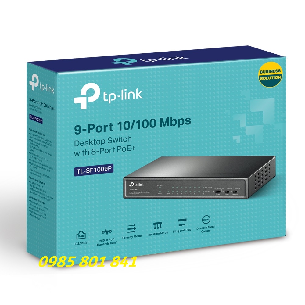 Switch PoE 9 Cổng 10/100Mbps, 8 Cổng PoE+  TL-SF1009P chuyên cho IP Camera, Wifi AP. Hàng chính hãng TP-LINK