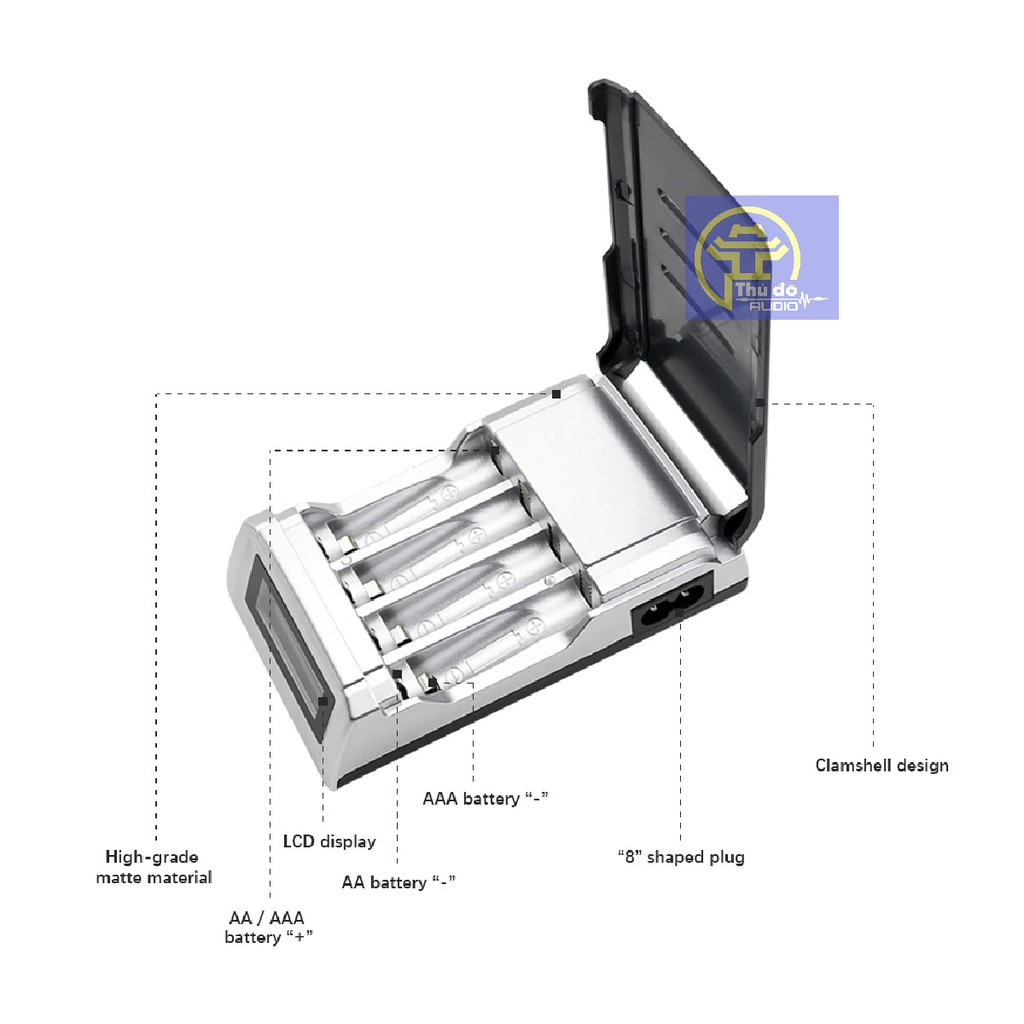 Bộ sạc pin Tự ngắt khi đầy Sạc pin C905W AA/AAA màn hình LCD chính hãng Palo