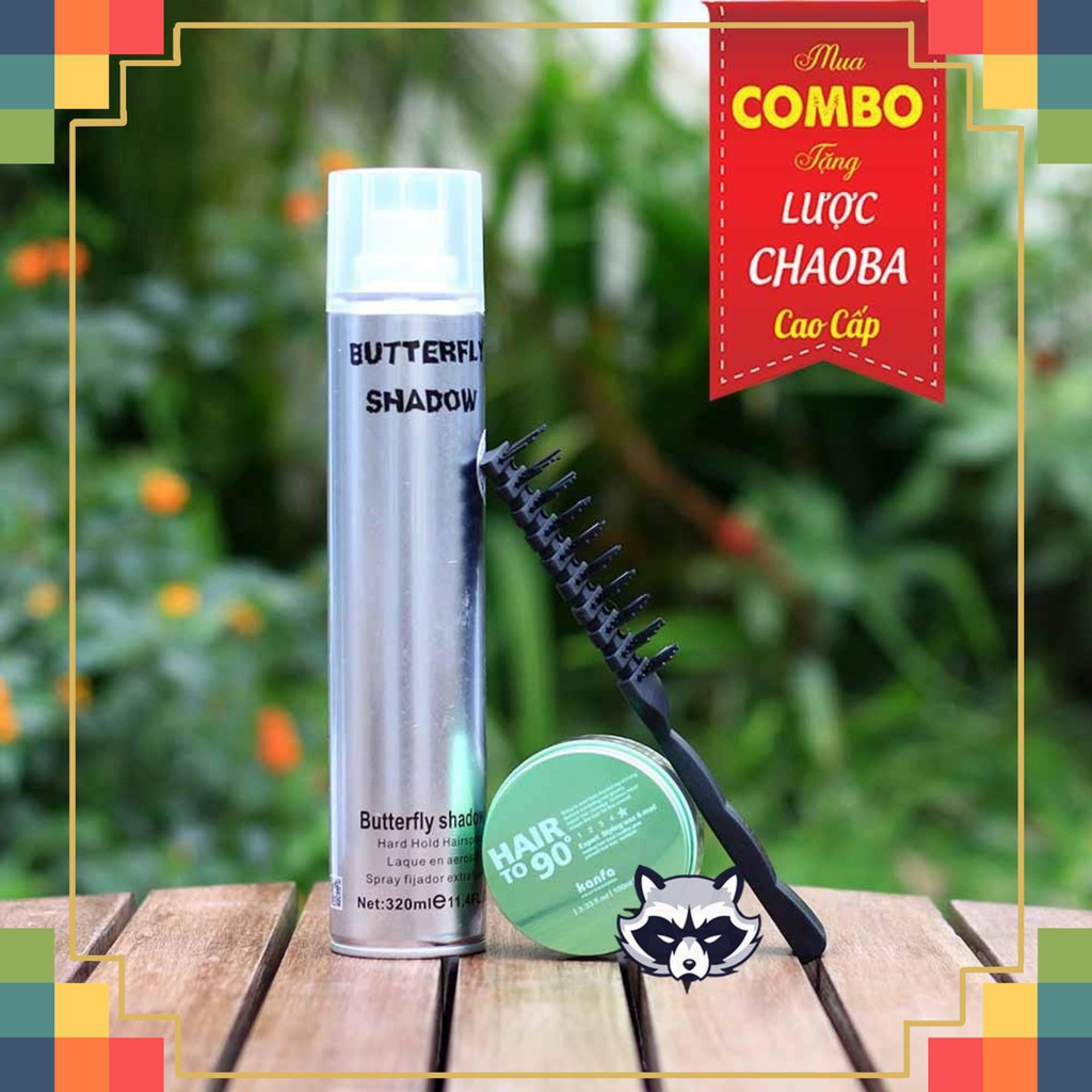Sáp vuốt tóc Hair To 90 Xanh Kanfa 100ml + Gôm xịt tóc Butterfly Shadow 320ml +Tặng lược tạo kiểu