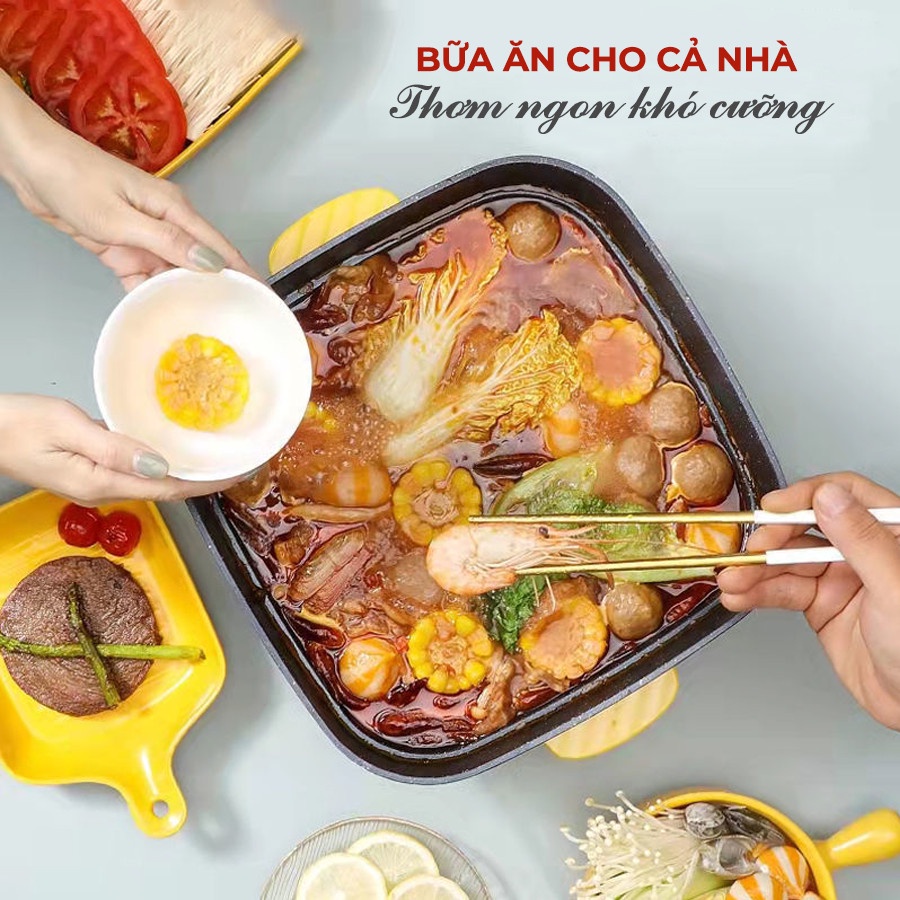 Bếp lẩu nướng 2 tầng HGJ-B30 lòng nồi chống dính cao cấp, Nồi lẩu điện đa năng 4.5L, công suất 1200w