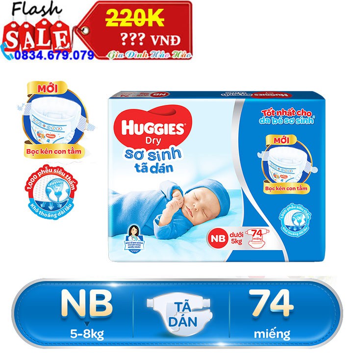 Tã dán sơ sinh Huggies NB74 - Size Newborn 74 Miếng - Cho bé dưới 5 Kg