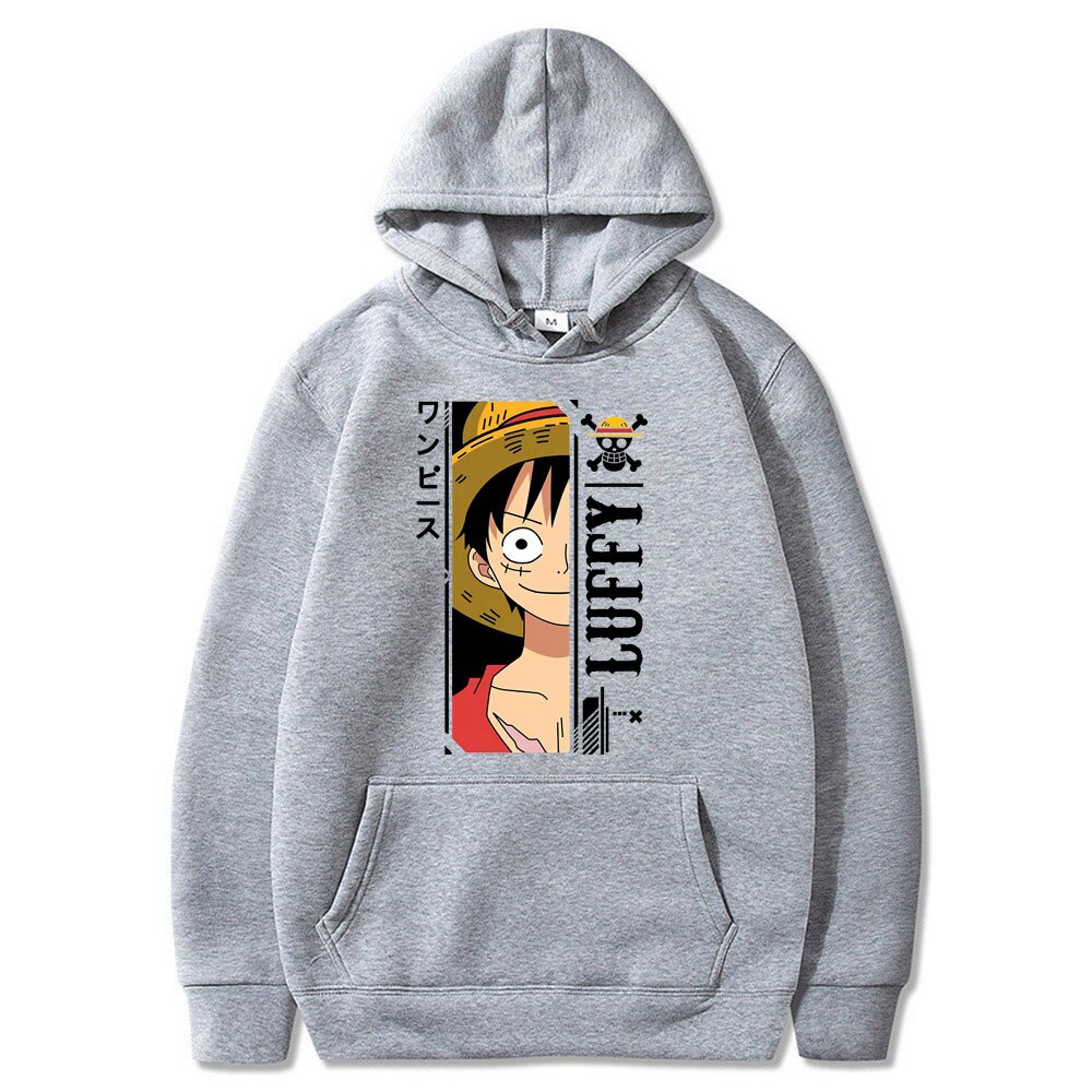 Áo hoodie chui đầu tay dài dáng rộng lót nhung in hình nhân vật One Piece Luffy thời trang cho nam cặp đôi
