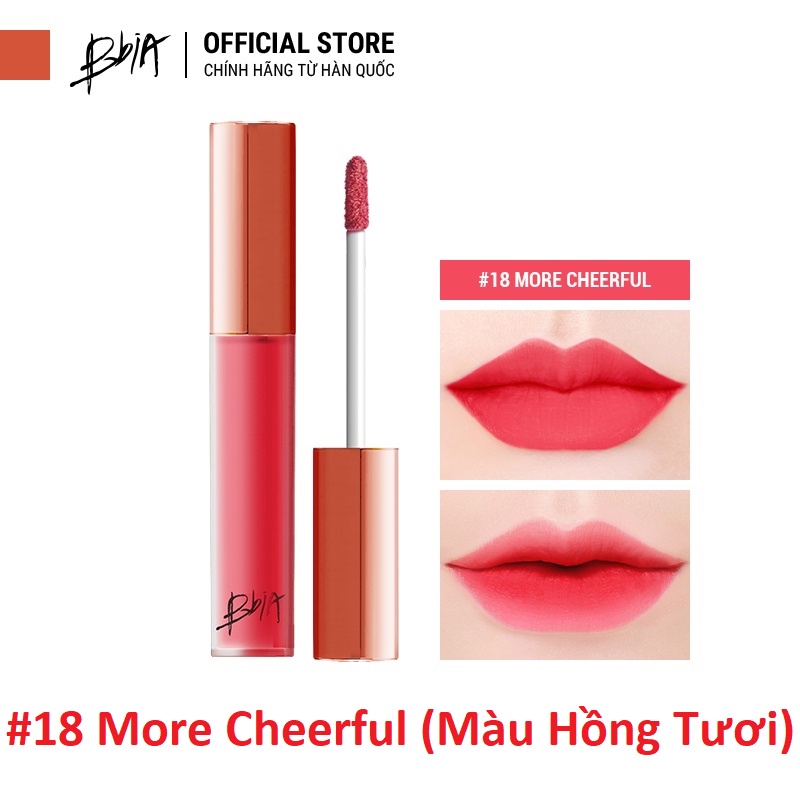 SON KEM LÌ BBIA LAST VELVET LIP TINT - 18 MORE CHEERFUL (MÀU HỒNG TƯƠI)