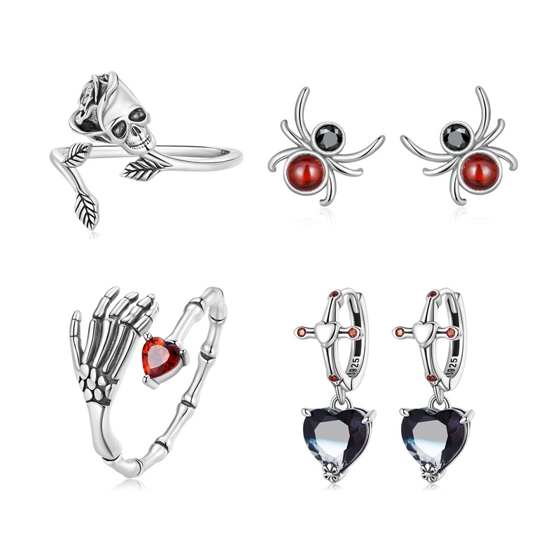 Bamoer Bông Tai Bạc 925 Dạng Kẹp Hình Nhện Và Bàn Tay Đầu Lâu Phong Cách Halloween Cho Nam Và Nữ