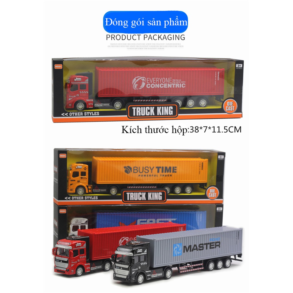 Xe container đầu kéo đồ chơi, Xe đồ chơi container chất liệu kim loại + nhựa ABS, kích thước lớn tỉ lệ 1:48
