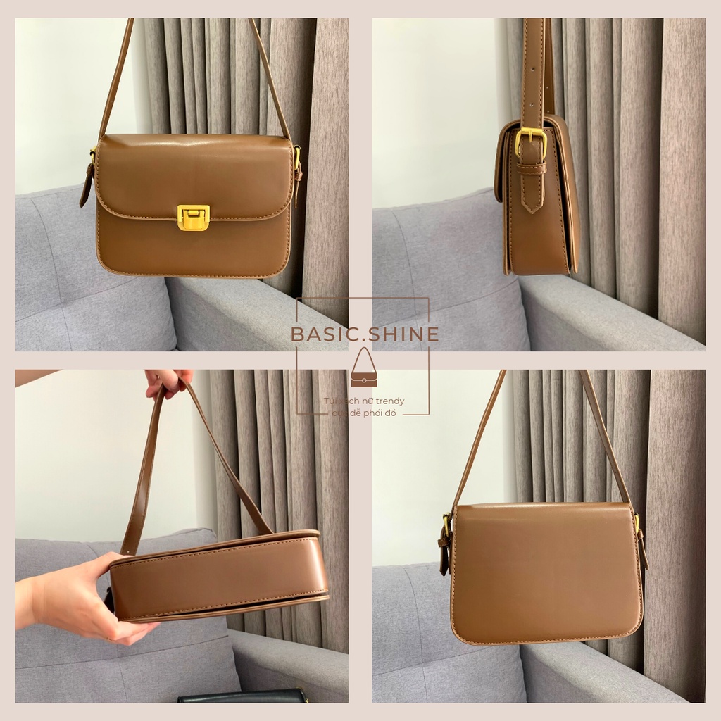 Hàng chuẩn QC - Túi đeo chéo dáng vuông vintage trẻ trung khoá gập thanh lịch - Basic.Shine mã BS01 - Hàng