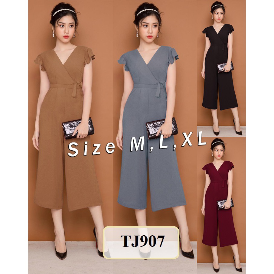 Jum Lửng💕FREESHIP💕Giảm 45k Khi Mua Đơn Từ 500k - Jumpsuit cổ tim thắt nơ eo quần lửng ống rộng TJ907 | BigBuy360 - bigbuy360.vn