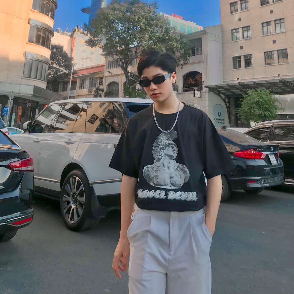 Áo thun tay lỡ Unisex Angel Devil , áo phông nam nữ Form rộng Oversize Cotton hai màu đen trắng | BigBuy360 - bigbuy360.vn