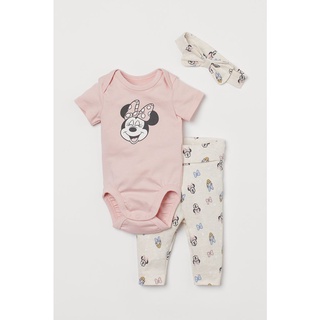 Set 3 chi tiết bé gái sơ sinh, in hình mặt cười Minnie hồng, Hờ mờ UK săn SALE