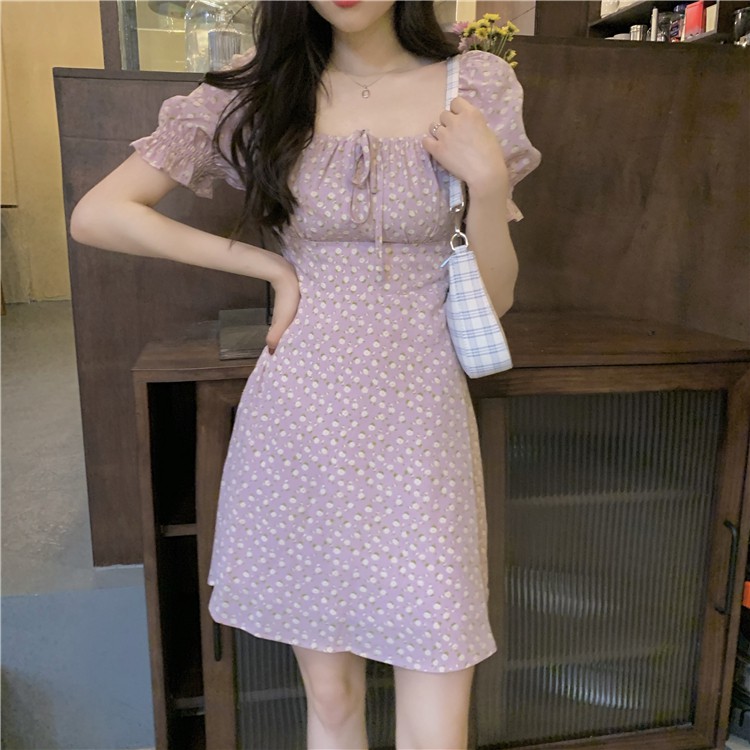 Váy Hoa Nhí Tím Vintage 🌸FREESHIP🌸 Giảm 10k nhập mã [ VAY TIM ] 🌸 Váy vintage tím lịm tìm sim không bao giờ hết HOT