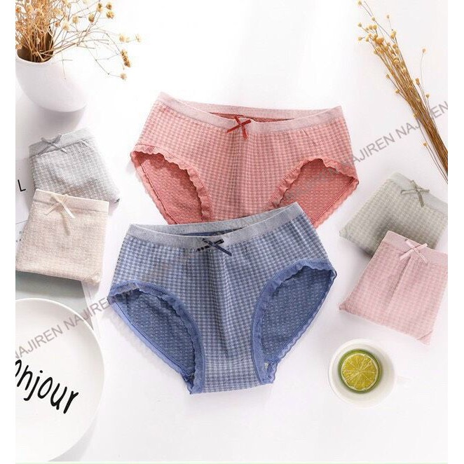 Quần Chíp Nữ Cotton Viền Ren Kháng Khuẩn, Quần Lót nữ Kẻ ô Vuông Cao Cấp Nhiều Màu Dễ Thương QL04