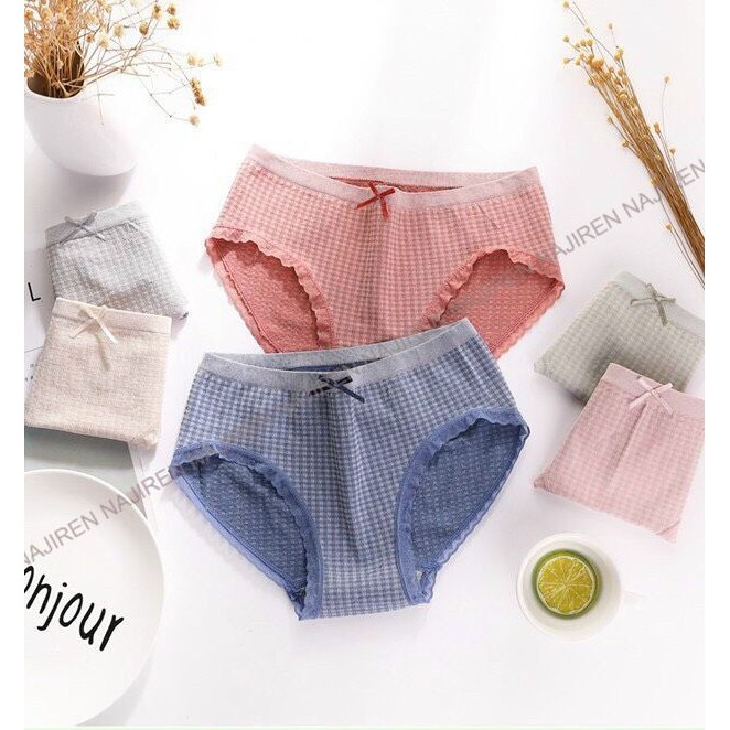 Quần Chíp Nữ Cotton Viền Ren Kháng Khuẩn,Quần Lót nữ Kẻ ô Muji Cao Cấp Nhiều Màu Dễ Thương QL04 - Chi tiết s