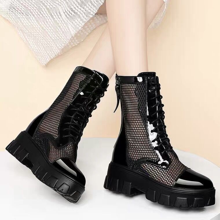 Lưới Martin Boots nữ mùa hè 2021 mới Xuân và Thu mỏng bên trong Giày tăng chiều cao rỗng ngắn