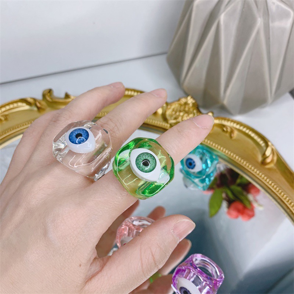 Nhẫn Đeo Ngón Tay Bằng Nhựa Acrylic Hình Mắt Quỷ Nhiều Màu Thời Trang Cho Nữ
