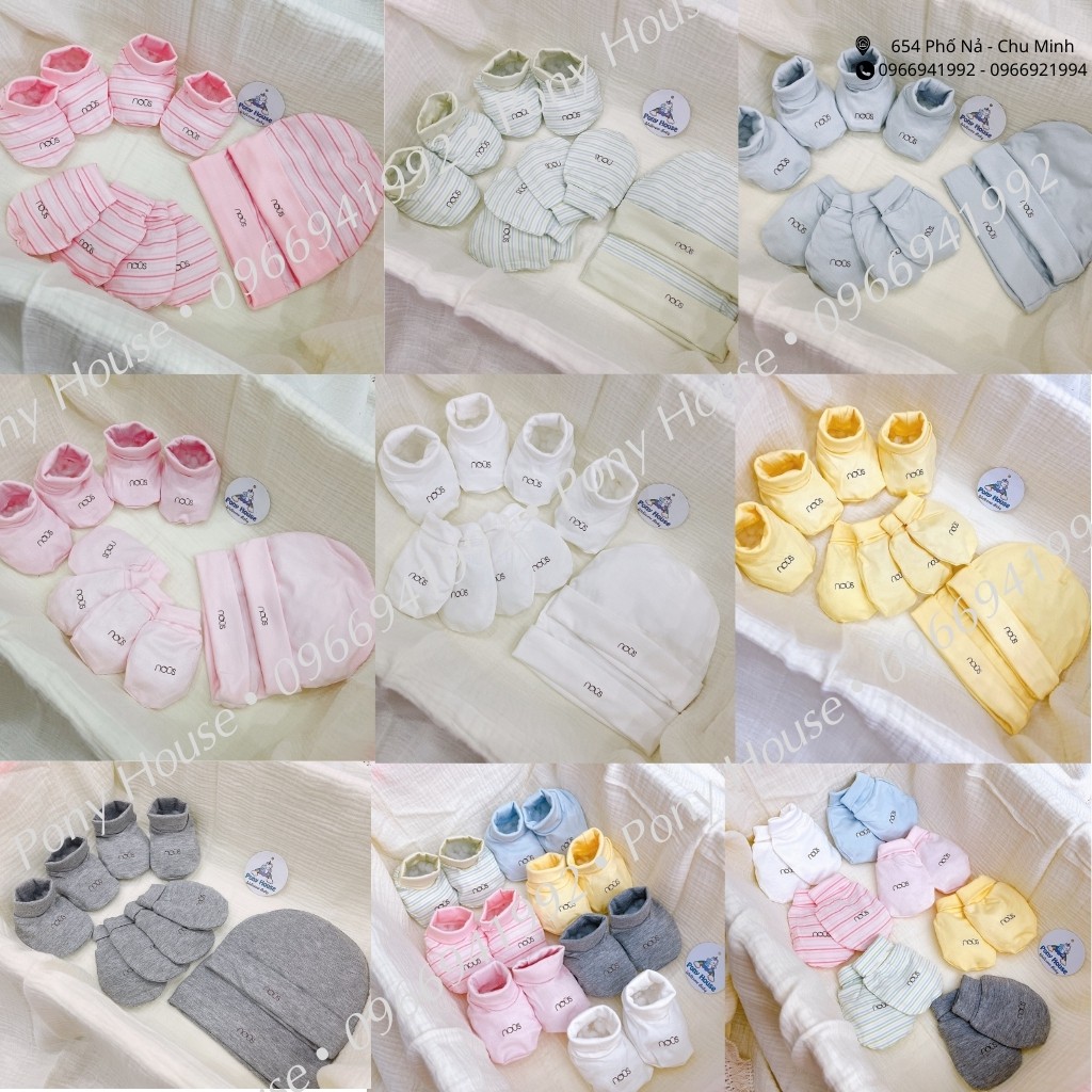 Bao Tay Nous - Bao Chân Nous - Mũ Nous / Phụ Kiện Cho Bé Sơ Sinh Set 2 Đôi (Size Sơ sinh/ NewBorn/ NB)