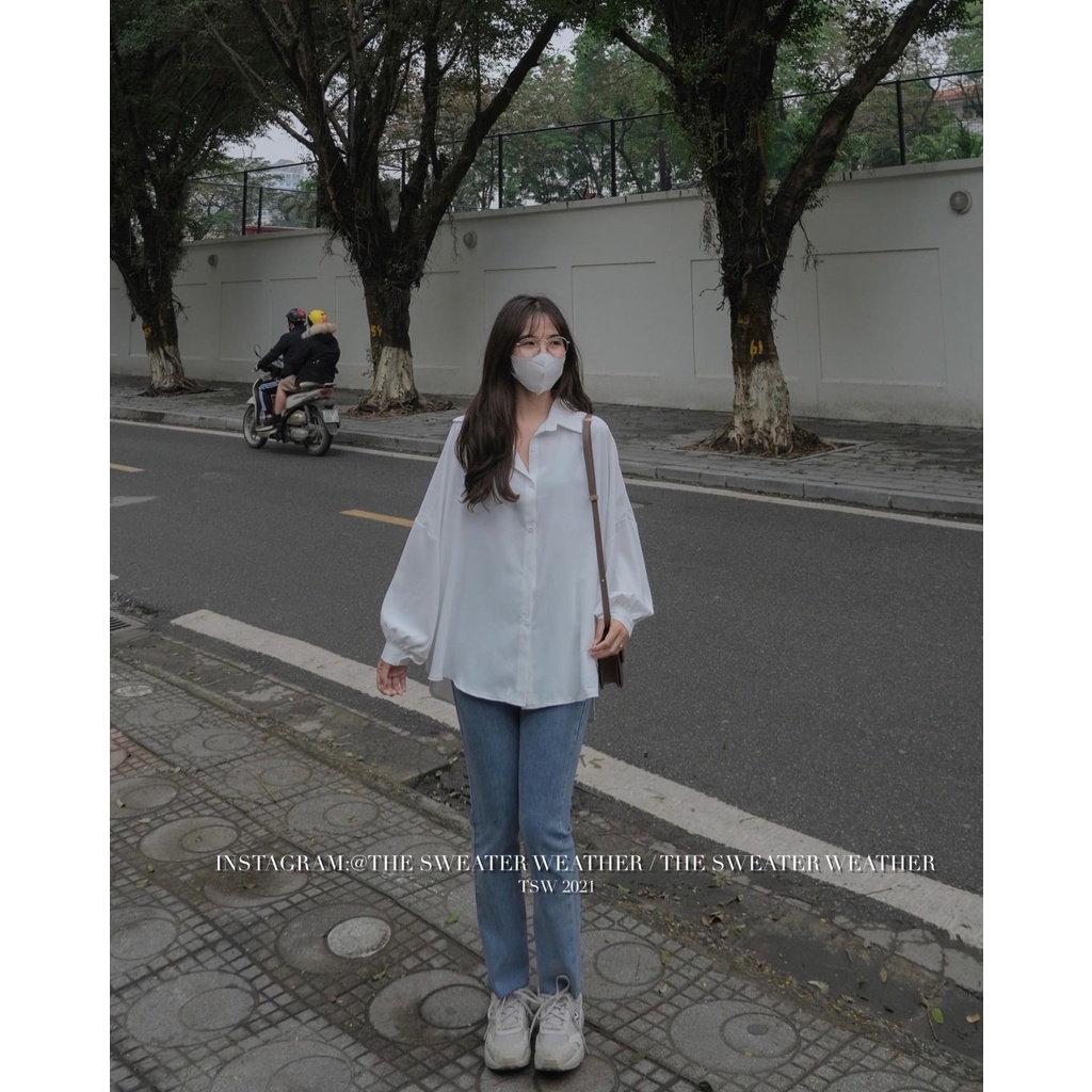[Mã FAMARAL1 giảm 10K đơn 50K] (Ảnh thật) Áo sơ mi trơn voan trượt tay bồng oversize the.sweaterweather TSW