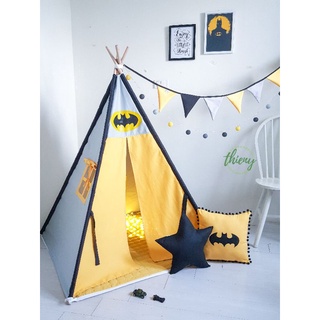 Lều vải cho bé trai Batman vải 100% cotton Linen & Khaki, Gỗ tự nhiên an toàn cho trẻ, Batman Teepee Tent, Superhero