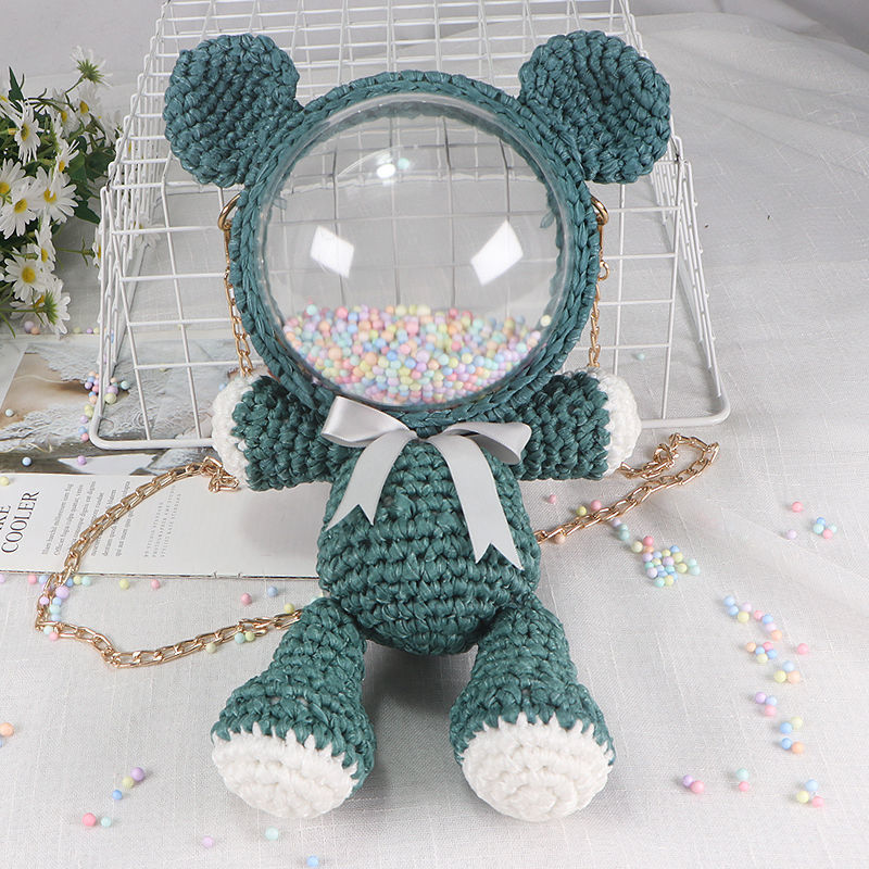 Little Bear Mickey DIY material bag hand-woven transparent ribbon crochet wool TikTok same backpack for girlfriend