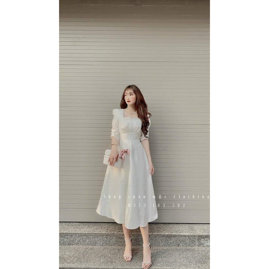 Đầm dự tiệc Đầm trắng dự tiệc sang trọng dáng xòe màu đỏ tay dài dự tiệc dạo phố, cà phê, hẹn hò noel ,đi làm thời trang | BigBuy360 - bigbuy360.vn